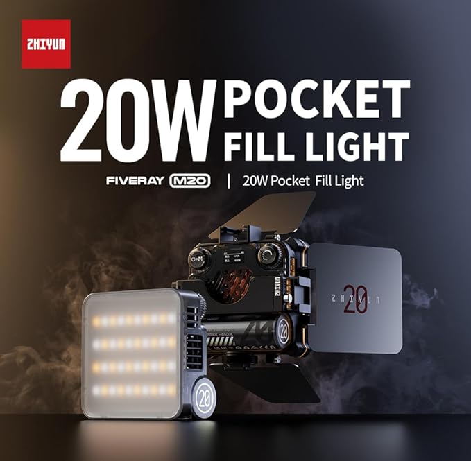 ZHIYUN FIVERAY M20 Bicolor Video Light, [Official] 20W Portable Camera Light, TLCI 97+, Temperature 2700K-6500K with 9 Light Effects, Support Magnetic Attraction and USB-C PD