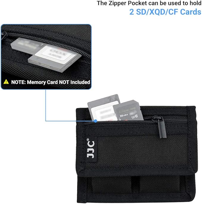 DSLR Battery and Memory Card Holder Pouch (3 Pockets) - Camera SD CF XQD Card Storage Case for AA, LP-E6, LP-E10, LP-E12, LP-E17, EN-EL14, EN-EL15, NP-FW50, NP-F550, NP-FZ100 Batteries