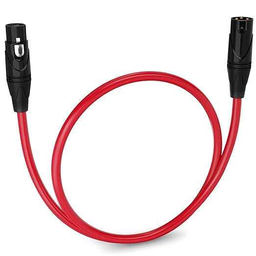 LyxPro 50 Feet XLR Microphone Cable Balanced Male to Female 3 Pin Mic Cord for Powered Speakers Audio Interface Professional Pro Audio Performance and Recording Devices - Red