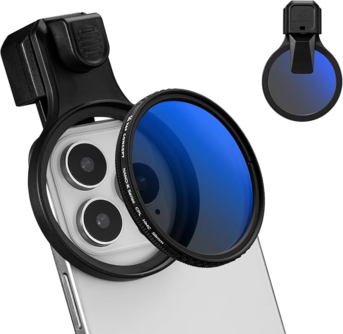 K&F CONCEPT 58mm Press-on CPL Phone Lens Filter Kit, Polarizing Filter Compatible with iPhone 17/16/15/14/13/12 Standard, 16/15/14/13/12 Pro/Pro Max, 58mm Threaded Filters