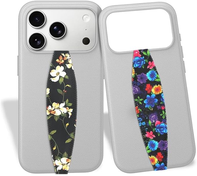 Switchbands Phone Grip Strap - Pack of 2 Reversible Finger Holder for Phone Back, Customizable Anti-Slip Design, Wireless Charging Compatible Detachable Holder for Phone - Vintage & Blossoms On Black