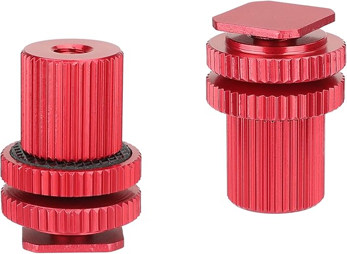 CAMVATE Camera Hot Shoe Mount to 1/4"-20 Female Thread Screw Adapter for DSLR Camera Rig (Red,2 Pieses)-3064