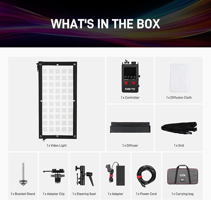GVM ZipTile Z150B Bi-Color Flexible LED Video Light 2700K~6800K, 15500 lux/m 150W Output Panel Light, 12 Lighting FX with Honeycomb Grid Soft Box, Support App Control for Studio Photography Lighting