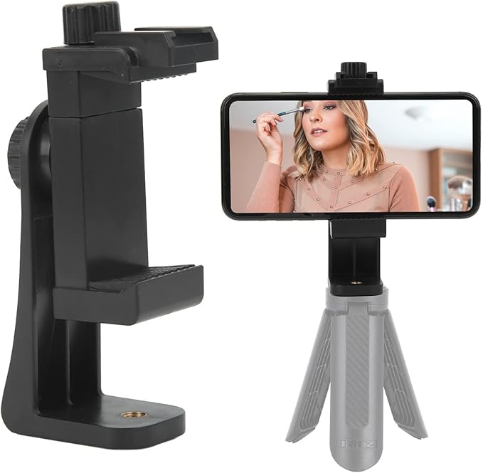 Phone Mount Adapter, 1/4 Inch Screw Hole Universal Smartphone Holder Mount Adapter 360 Degree Rotation Cellphone Clip Holder with Cold Shoe Port for Live Streaming