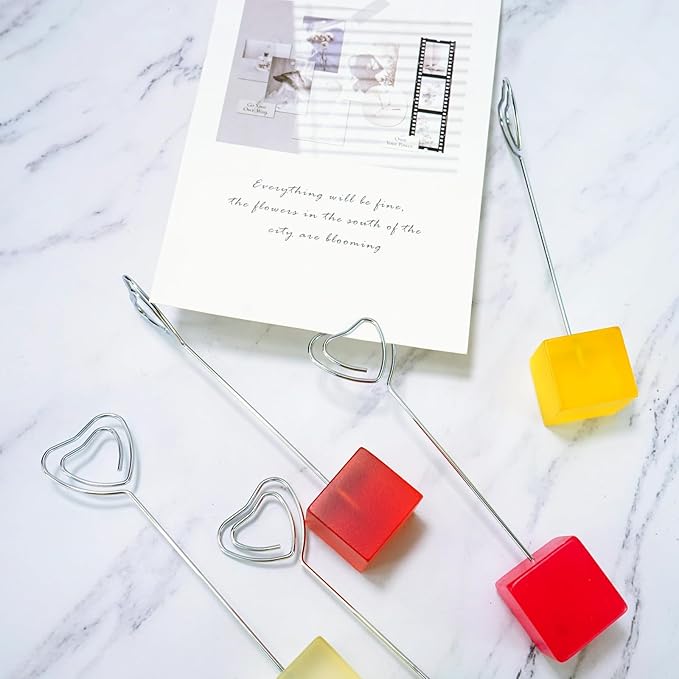 10 pcs Paper Clip Hoder for Desk, Table Number Card Hoders Polaroid Photo Clip Stand for Postcard Picture Memo Menu Monmory Photo Christmas Wedding Number Card Display with Colorful Cube Base