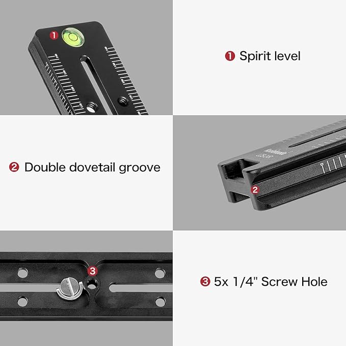 koolehaoda 240mm Quick Release Plate Rail Nodal Slide Dual Dovetail Plate with Bubble Level Compatible Arca-Swiss