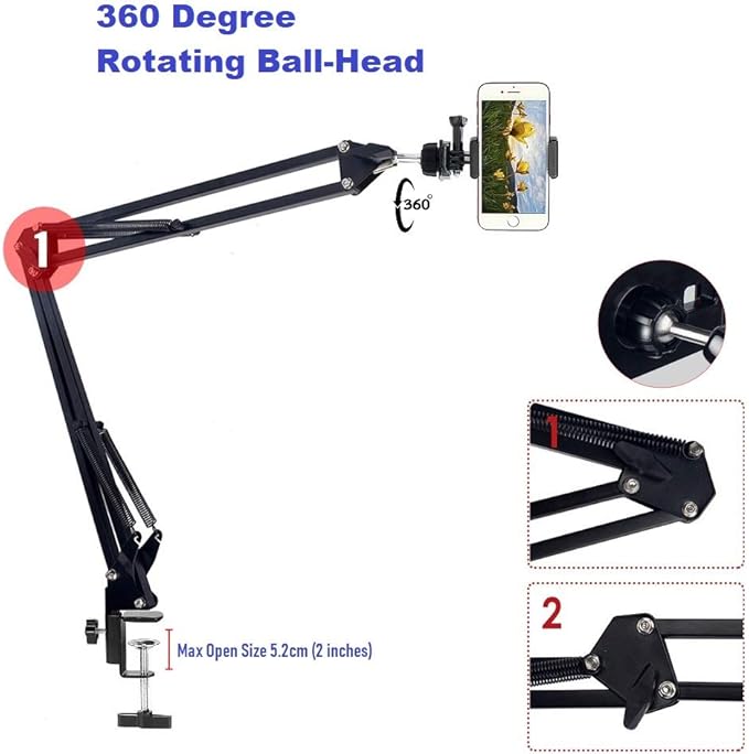 Phone Video Stand,Overhead Camera Mount Compatible with iPhone Samsung Live Streaming,Baking,Craft,Videos,Online Lessons