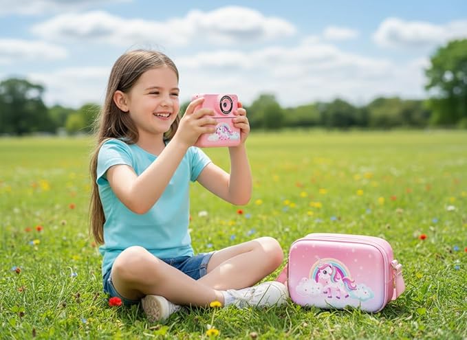 Instant Print Camera for Kids, Digital Selfie Cameras with Carry Case & 5-Color Paper, Portable Toddler Toy Christmas Birthday Gifts for 3 4 5 6 7 8 9 10 11 12 Year Old Girls - Pink
