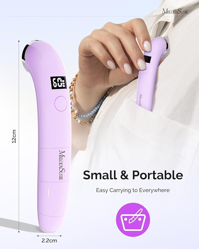 MelodySusie Ergonomic Handheld Cordless UV Nail Lamp with LCD Display & 2 Timers, P-Art01A Rechargeable Mini UV LED Light Flash Cures All Soft Gels, Especially Rhinestone Glue & Liner Gel Purple