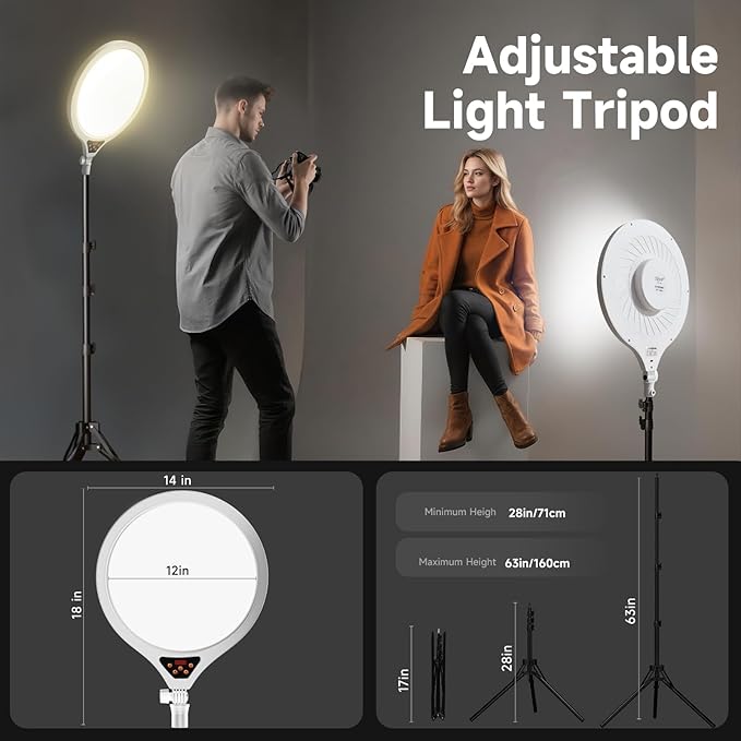 Ring Light Tripod for iPhone, 14" Selfie Ring Light with 63" Tripod Stand and Phone Holder, Professional LED Ringlight for Video Recording, Streaming, Photography, Makeup, Barber, TikTok White