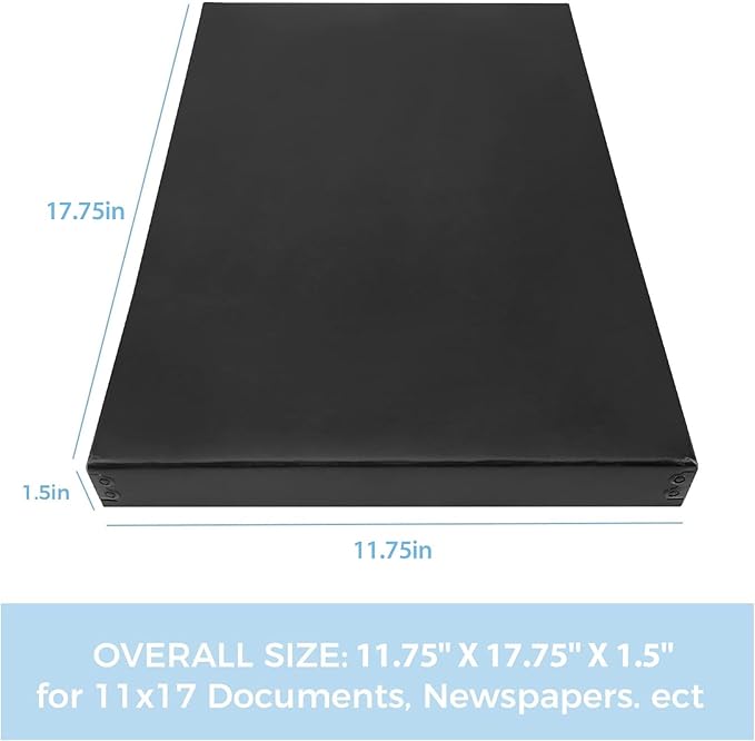 Lineco Museum Archival Storage Box, 11.75x17.75x1.5 in. Drop Front Design. Acid-Free with Metal Edge. Organize Photos, Pictures, Prints, Documents, Crafts, DIY. Black, 1 Pack