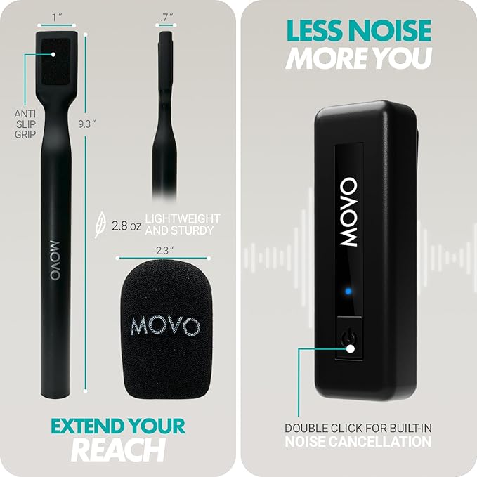 Movo Wireless Mini UC-Duo USB-C Wireless Microphone for iPhone 15/16/Android/PC/Macbook Podcast Equipment Bundle with WMX-HM Handle/Desktop Mic Stand for Podcasting, Interviews, and Content Creation