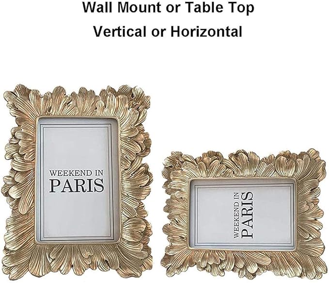CISOO Vintage 5x7 Picture Frame Antique Photo Frame Table Top Display and Wall Hanging, Retro Home Decor, Ornate Photo Gallery Art (Pale Gold)