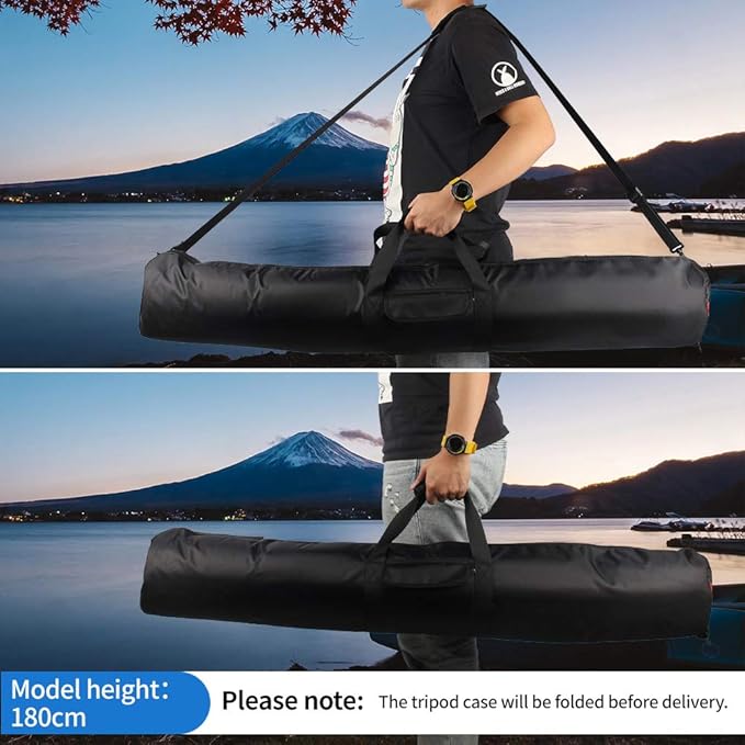 HEMMOTOP Tripod Bag, 47x7in All Sides Thick Tripod Carrying Case with Shoulder Strap and Handle, Heavy Duty Light Stand Bag with Two Zippered Pockets for Pool Cue, Speaker Stand -R12018