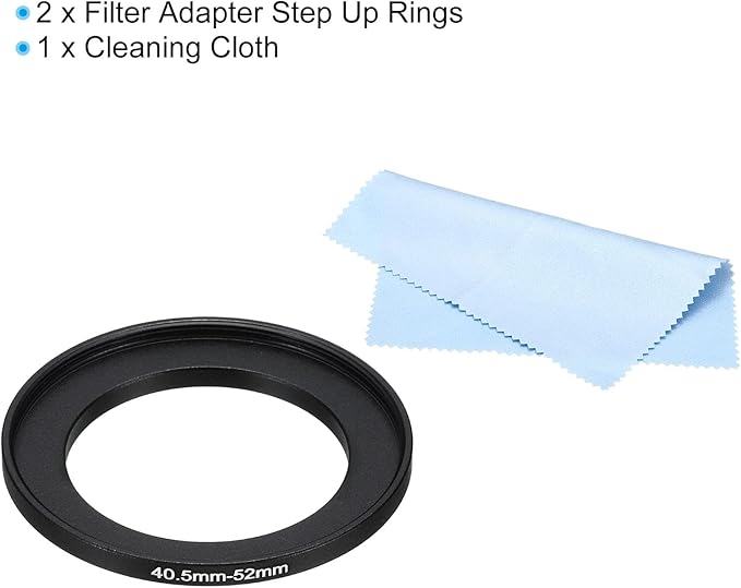 PATIKIL 40.5mm-52mm Metal Step Up Ring with Cleaning Cloth, 2 Pack Camera Lens Filter Adapter Ring Aluminum Filter Adapter Ring for Camera Lenses Hood, Black