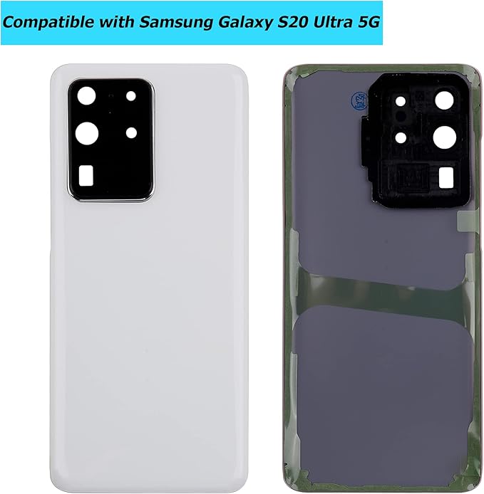 Replacement Battery Door Cover Back Cover Kompatibel for Samsung Galaxy S20 Ultra 5G SM-G988B SM-G988N SM-G988U SM-G988W Cosmic White Akkudeckel with Camera Lens and Waterproof Glue