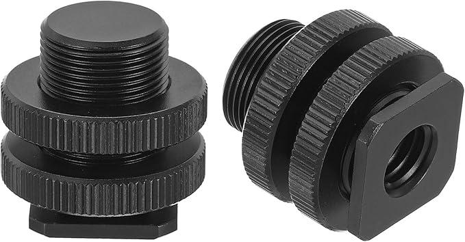 PATIKIL Female 3/8" to Male 5/8" Camera Hot Shoe Mount, 2 Pack Flash Cold Shoe Mount Tripod Screw Adapter for DSLR Rig, Black