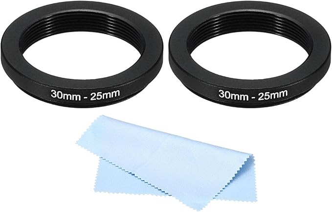 PATIKIL 30mm-25mm Metal Step Down Ring with Cleaning Cloth, 2 Pack Camera Lens Filter Adapter Ring Aluminum Filter Adapter Ring for Camera Lenses Hood, Black