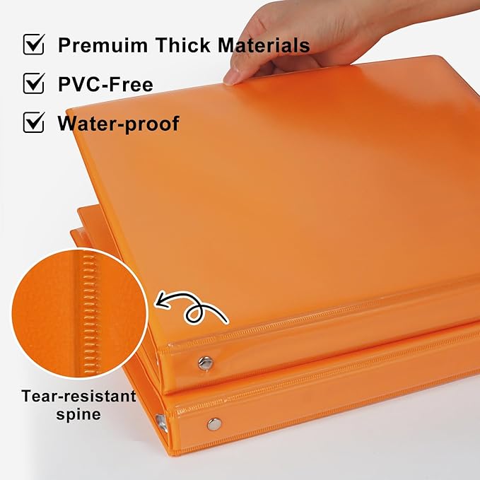 CIXILDTS 0.5-inch Round Ring Binder, Durable 1/2" 3 Ring Binder Fit Letter Size Paper, Orange, 6-Pack
