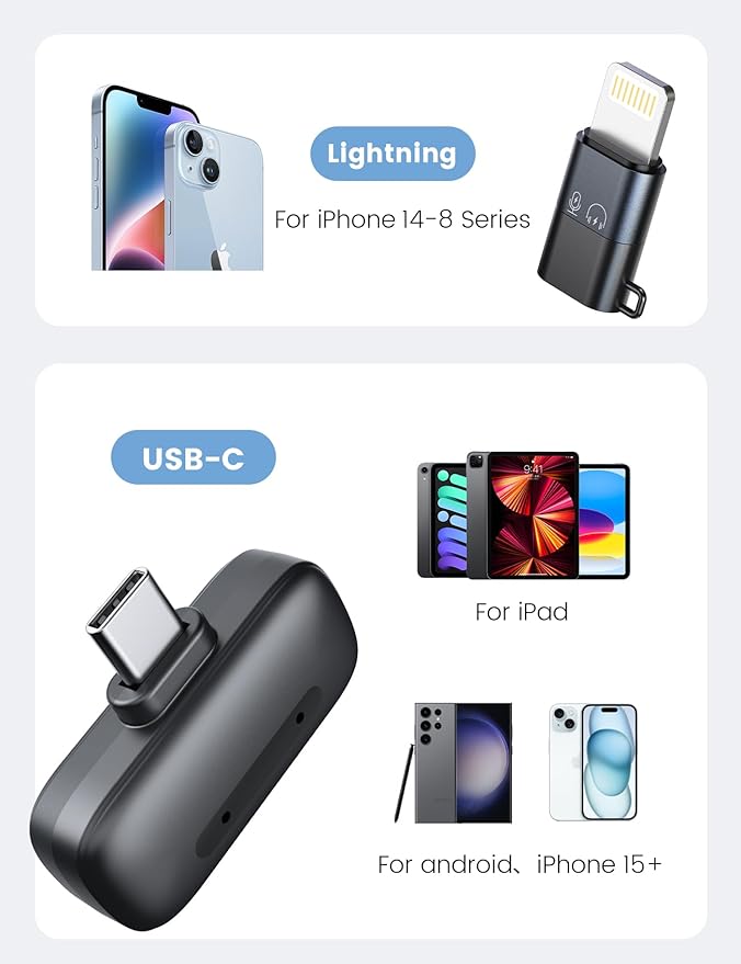 Wireless Mini Lavalier Microphone for iPhone & Android, Dual Clip-On Mics with 30H Charging Case, Intelligent Noise Cancellation, Tiny Portable Mic for Vlogging, TikTok, Live Stream, Teaching Meetings
