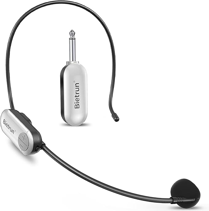 Bietrun UHF Wireless Microphone Headset, 165ft Range, Working Time 6H, 1/4''Plug, Wireless Headset Mic ＆Handheld Mic 2 in 1, for Karaoke Speaker, Amplifier, Speakers, PA System, Teaching, Fitness