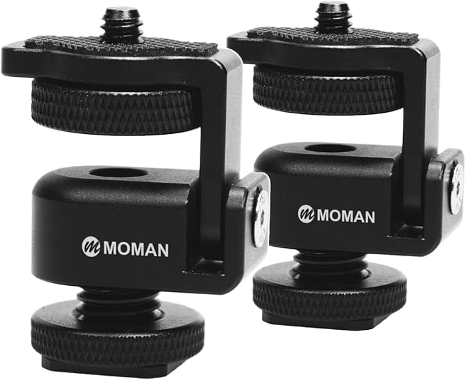 Moman Ball Head Cold Shoe Mount 1/4" Mini Adapter BH02 with 1/4"-20 Thread for Camera Microphone LED Video Light Monitor (2 Pack)
