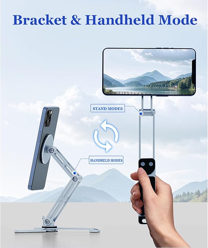 Magnetic Tripod for iPhone 16/15/14/13/12 Series & iPads,Aluminium Mini Magsafes Tripod for iPhone & Magsafes,360° Adjustable Triple Fold Design Magnetic Phone Stand