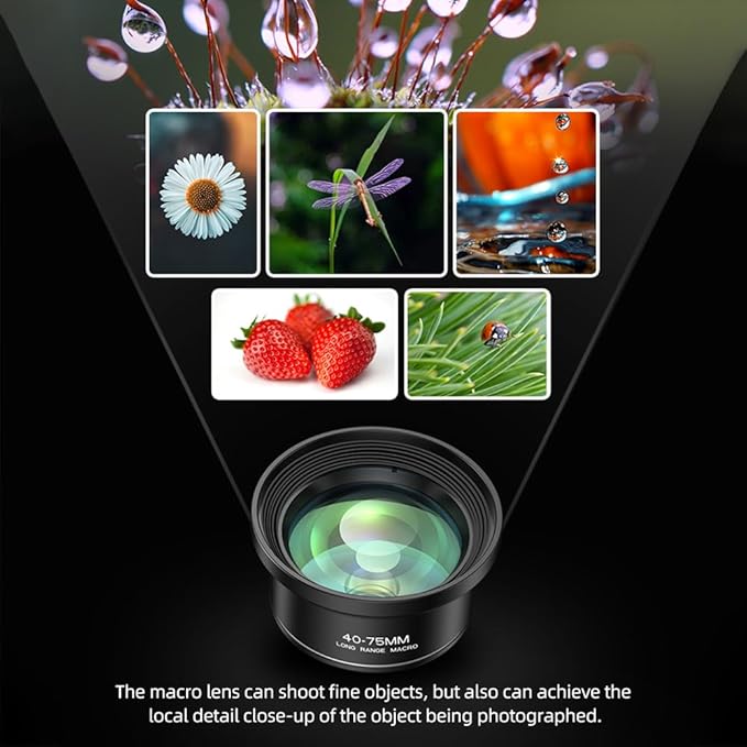 Andoer Mobile Phone Lens Macro Lens Photography Accessories for Smartphone 4K Ultra High Definition with Phone Clip Compatible with Android Smartphones iPhone 15/14/13/12 Max/Xr/X/8