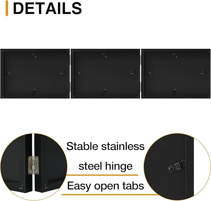 decorUhome Triple 6x4 Picture Frame Horizontal, Engineered Wood Trifold Photo Frame with Plexiglass for Tabletop Display, 6x4, Black