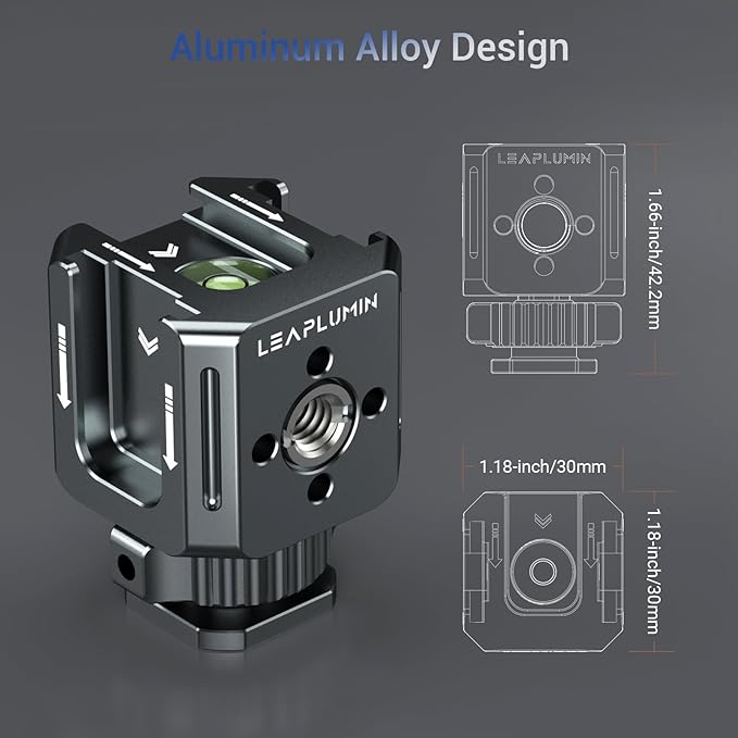Triple Cold Shoe Mounts Adapter, 3/8'' Screw Hole to 1/4'' Screw Hole, Aluminum Alloy Hot Shoe Extension Bracke for DSLR Camera Flash Light, Monitor, Microphone-Gray