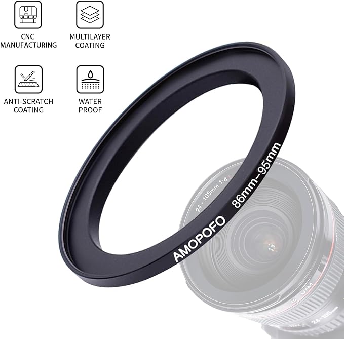 86mm to 95mm Step-Up Ring Filter adapter/86mm to 95mm Camera Filter Ring for 95mm UV,ND,CPL,Metal Step Up Ring