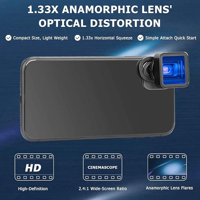 1.33X Anamorphic Lens Filmmaking Cinematic for Phone Smartphone Video 2.4:1 Ratio Attached Lens for FilmicPro Fotorgear Promovie