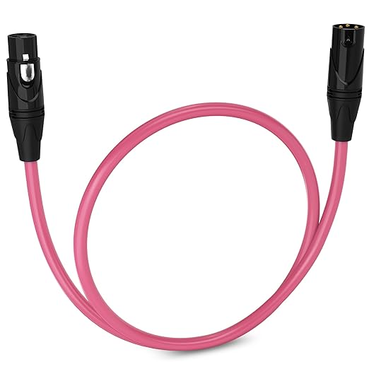 LyxPro 1.5 Feet XLR Microphone Cable Balanced Male to Female 3 Pin Mic Cord for Powered Speakers Audio Interface Professional Pro Audio Performance and Recording Devices - Pink