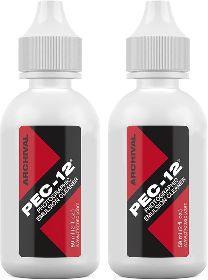 PEC-12 Photographic Emulsion Cleaner - Remove Non-Water Based Stains, Grease & Ink from Emulsions and Bases - for Cleaning 35mm Film, Photo Negative, B&W Slide with Dropper Tip (2oz) 2-Pack