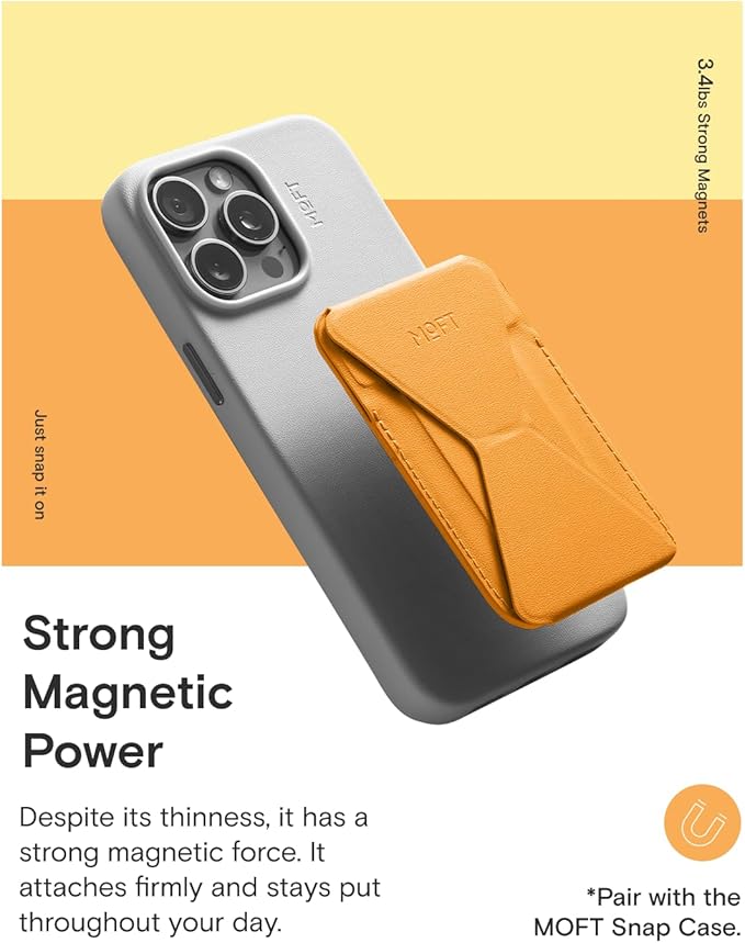 MOFT Magnetic Wallet Stand Compatible with iPhone 17/16/15/14/13/12 Series, Angle Adjustment & Magsafe Compatible MOVAS Phone Stand,Orange