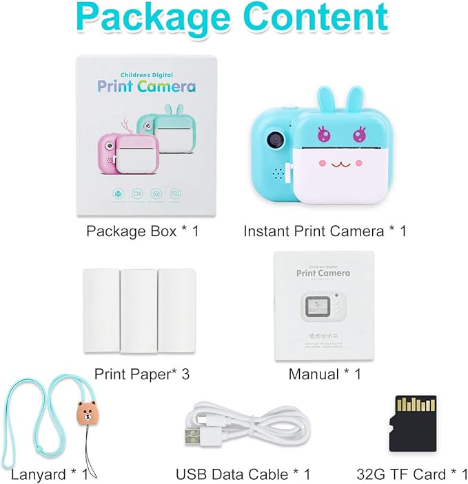 MINIBEAR Kids Camera Instant Print Camera for Kids Digital Camera Toddler Toys Christmas Birthday Gifts for 3 4 5 6 7 8 9 10 Year Old Boys Girls, Blue