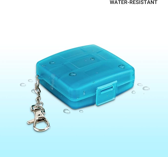 8 Slots Memory Card Case for 4 SD/SDHC/SDXC Cards and 4 Micro SD/TF Cards,Anti-Dust Crush Resistance,SD Card Case Small Micro SD Holder with Chain (Blue)