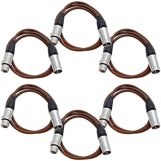 Seismic Audio - 6 Pack of 3 Foot Brown XLR Patch Cables - 3 Pin Male to Female Microphone Cords - 3'