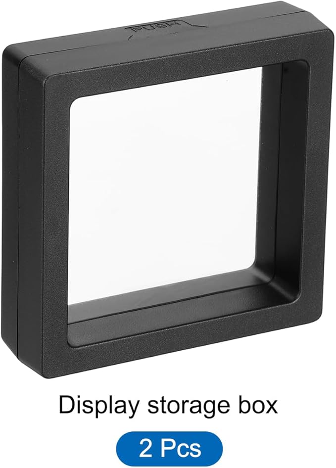 MECCANIXITY Floating Frame Display Holder Stand 3D Jewelry Display Box 2.76 x 2.76 x 0.79 Inch Black for Ring Necklace Bracelet Earring Pack of 2