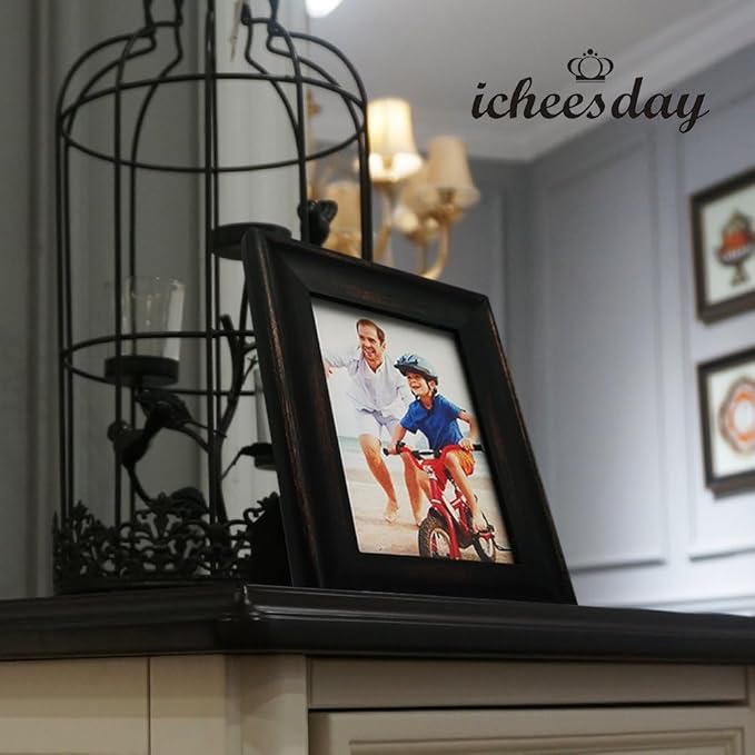 Rustic Picture Frame 5x7,Table Top or Wall Hanging Photo Frames with Glass Front 7 by 5（Black）