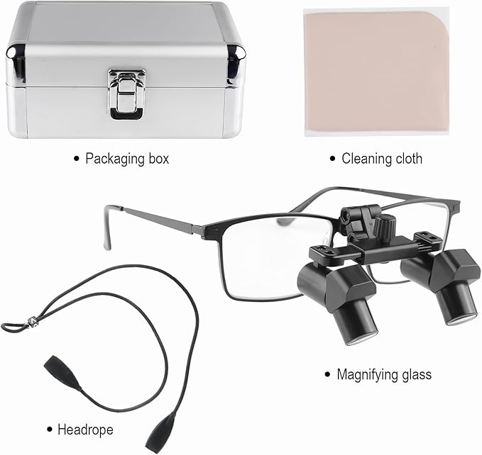 REEHUT 4.5X Prism Flip-up Ergonomic Dental Ergo Loupe Ultra-Light Binocular Magnifier Magnifying Glasses Titanium Frame Aluminum Box (440-540mm)