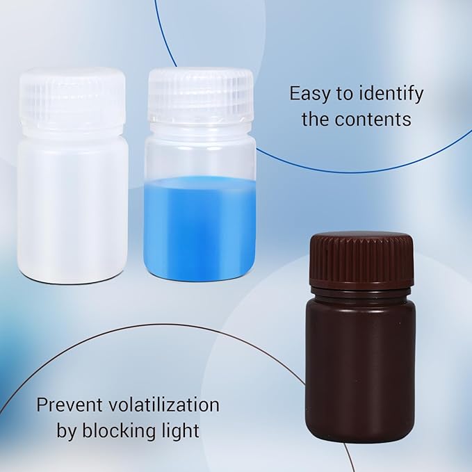 UMETASS Small Pill Bottle, Empty Medicine Bottles with Screw Caps for Pills Capsules Vitamins, Food Grade Plastic Medicine Containers with Labels for Travel (Clear&Brown, 2oz/60ml, 6 Pcs)