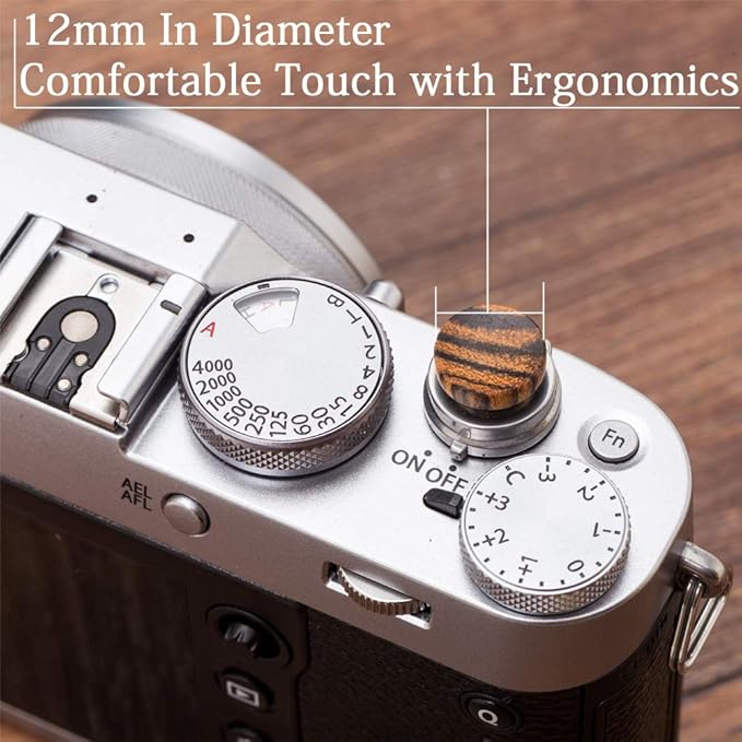 VKO Wood Soft Shutter Release Button,Delicate Camera Shutter Button 12mm Concave Surface Golden Black 1 PCS (Wood Grain Random)