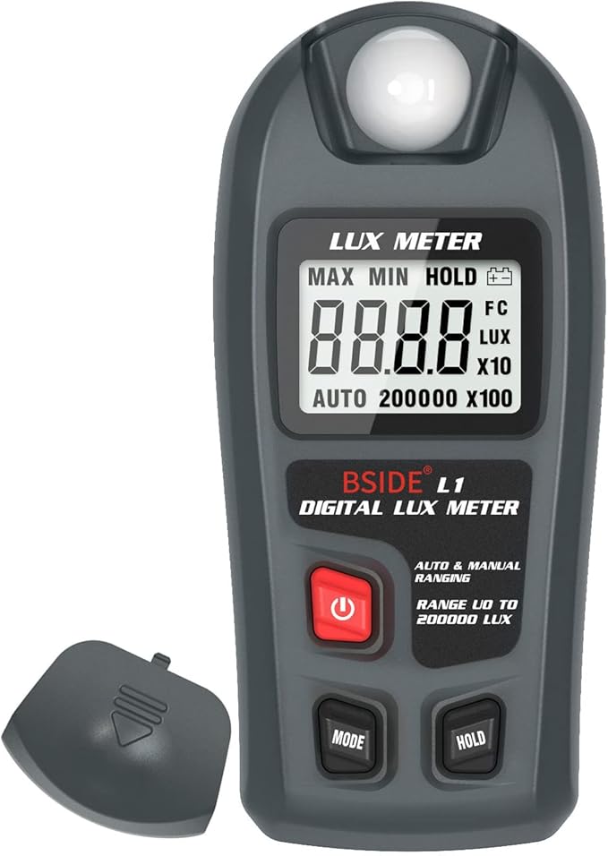BSIDE Digital Light Meter Lux Tester Illuminance Luxmeter, 0-200,000 Lux Portable Environment Luminometer Photometer for Garden Film Indoor Classroom Plants LED Grow Light Photography
