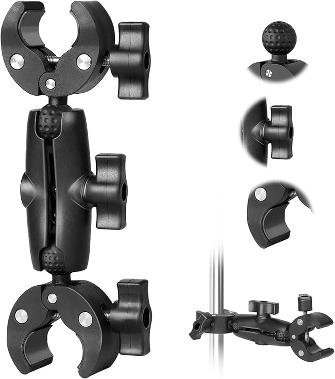 Sequpr Super Clamp Double Camera Clamp Mount with Non-Slip Head, Magic Arm Double Ball Head Adapter for Photography Light Stand, Umbrella, Selfie Stick, Reflector, Desktop, Cross Bars