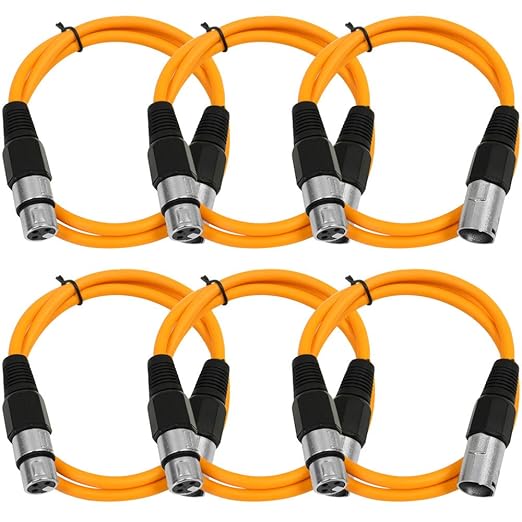 SEISMIC AUDIO - SAXLX-3 - 6 Pack of 3' Orange XLR Male to XLR Female Patch Cables - Balanced - 3 Foot Patch Cords