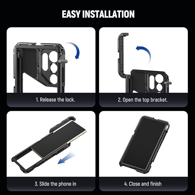 NEEWER S24 Ultra Phone Cage Stabilizer with Side Handle, 67mm Filter Adapter, 17mm Lens Backplate, T Mount Lens Adapter, Cleaning Cloth, Compatible with Samsung Moment T Series Lenses, PA042+PA045S