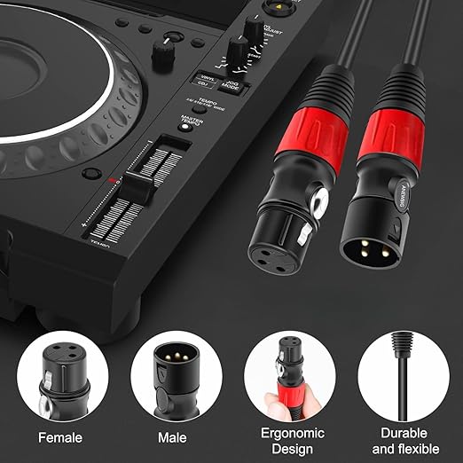 XLR Cables 25ft 6 Pack,XLR Male to Female Microphone Cables,3-Pins Gold-Plated Mic Cable with OD6.0mm Jacket,Stage-Grade for Studio/DJ/Podcast/Mixers/Mics/PA Systems
