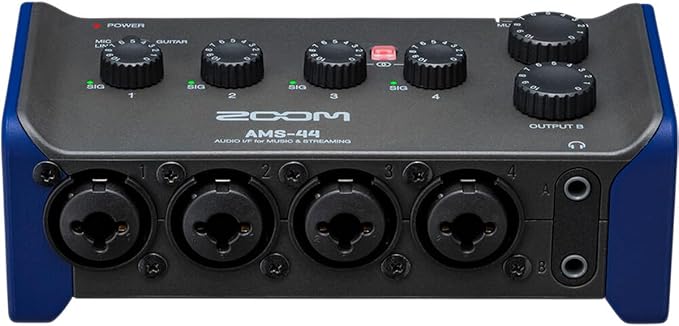 Zoom AMS-44 USB Audio Interface, 4 Inputs, 4 Outputs, Loopback, Direct Monitoring, Bus-Powered, for Recording and Streaming on PC, Mac, iOS, and Android