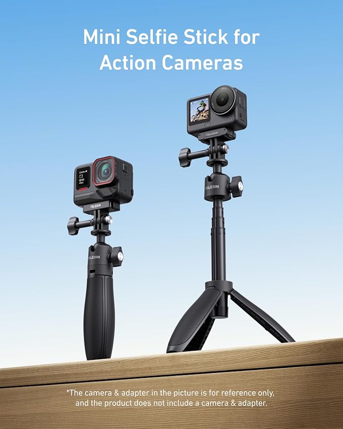 TELESIN 18.1'' Mini Selfie Stick Tripod for DJI OSMO Nano Action 6 5 4, GoPro Hero 13 12,Insta360 X5 X4 Ace Pro Camera Accessories, 360°Adjustable Monopod,Vlog Extended Handle Grip,Magnetic Base Stand